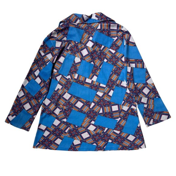 70s vintage pointed collar patchwork pattern top boho hippy 3/4 sleeve print. - Picture 6 of 8